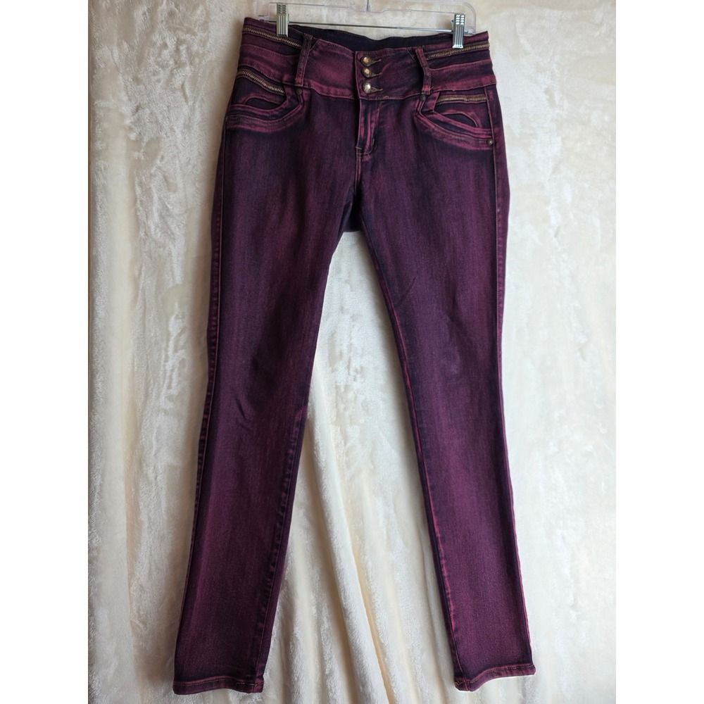 Moda Xpress Women's Purple Wash Skinny Jeans‎ Zipper Detail High Waist Size 5
